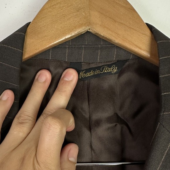 Galante Uomo Super 120s Wool Blazer 46L Brown Stripe Blazer Coat Jacket - Picture 4 of 13